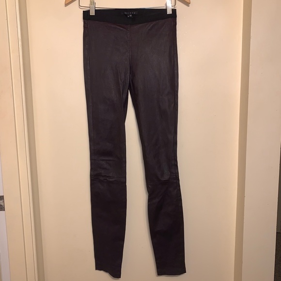 Theory 100% Leather Pants Lambskin Skinny Leggings, Purple - Picture 4 of 10
